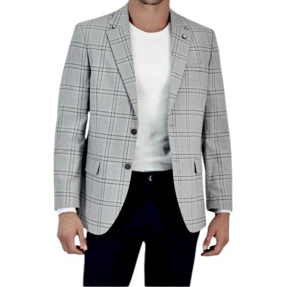 BARENA Size 40 Navy & White Plaid Sport Coat